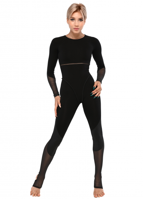 AVATAR black jumpsuit with sleeve, back with knitted fabric