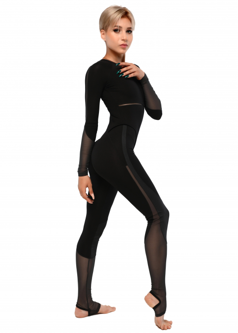 AVATAR black jumpsuit with sleeve, back with knitted fabric