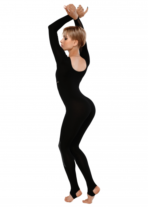 LINE black jumpsuit with sleeve, back with knitted fabric