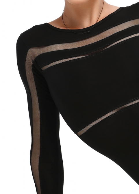 LINE black jumpsuit with sleeve, back with knitted fabric