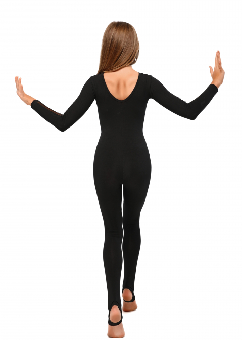 LINE black jumpsuit with sleeve, back with knitted fabric