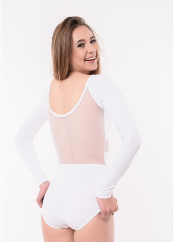 BASE WHITE купальник с рукавом спинка сетка для художественной гимнастики