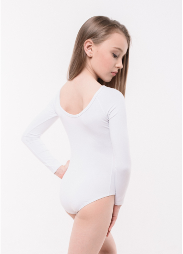 BASE WHITE купальник с рукавом спинка трикотаж для художественной гимнастики