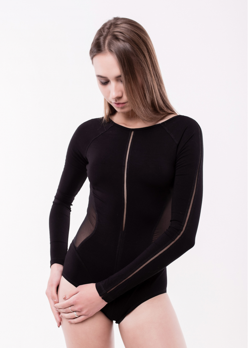 GRASE купальник з довгим рукавом з трикотажу чорний