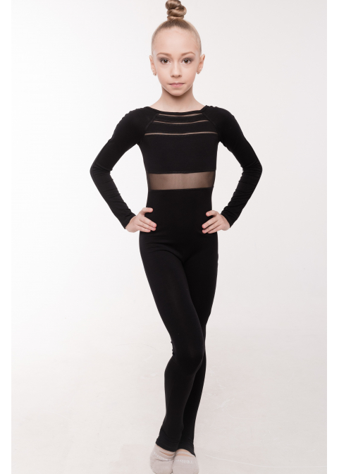 BASE Black jumpsuit with sleeve, with mesh back