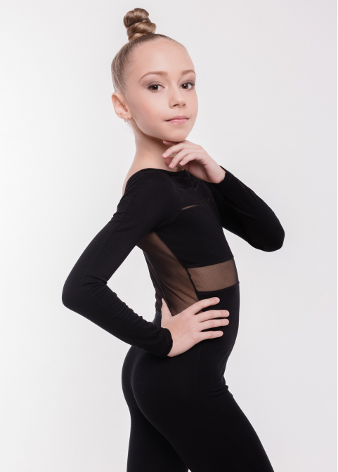 BASE Black jumpsuit with sleeve, with mesh back