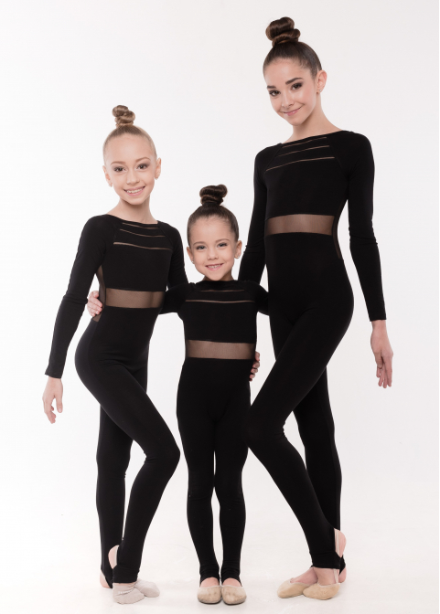 BASE Black jumpsuit with sleeve, with mesh back