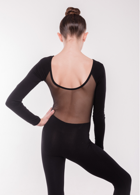 BASE Black jumpsuit with sleeve, with mesh back