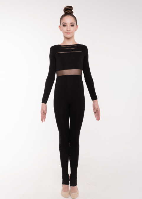 BASE Black jumpsuit with sleeve, with mesh back