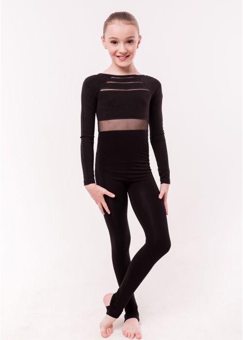 BASE black jumpsuit with sleeve, back with knitted fabric