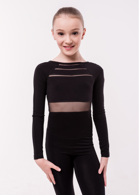 BASE black jumpsuit with sleeve, back with knitted fabric