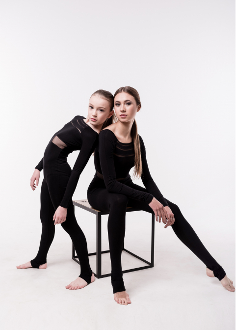 BASE black jumpsuit with sleeve, back with knitted fabric