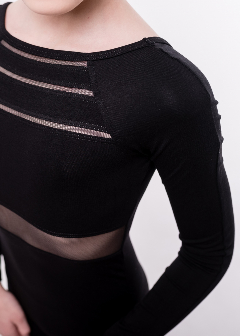 BASE black jumpsuit with sleeve, back with knitted fabric