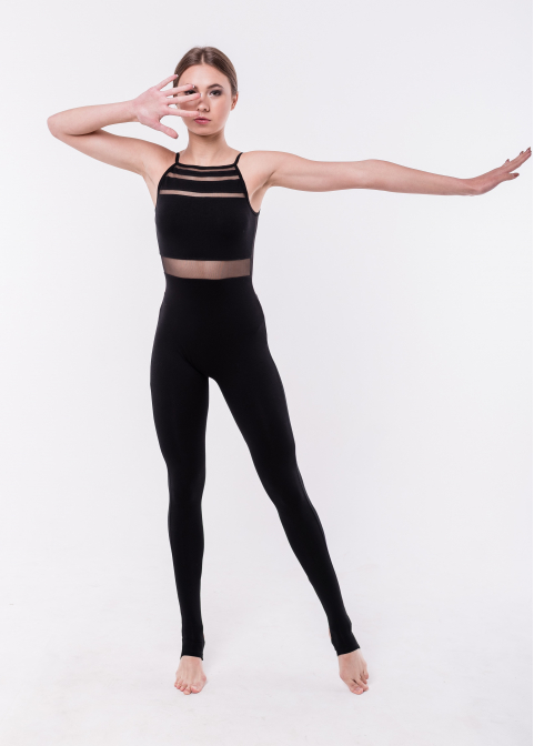 BASE black sleeveless jumpsuit, with mesh back