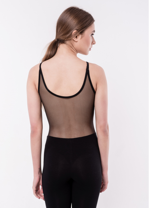 BASE black sleeveless jumpsuit, with mesh back