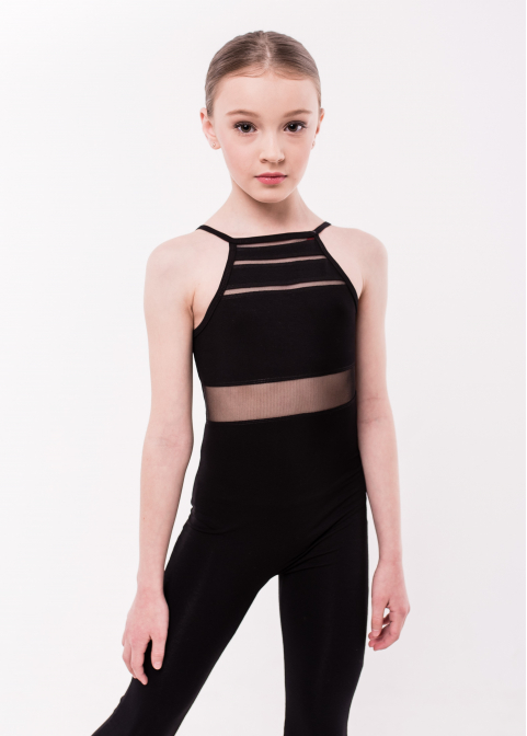 BASE black sleeveless jumpsuit, back with knitted fabric