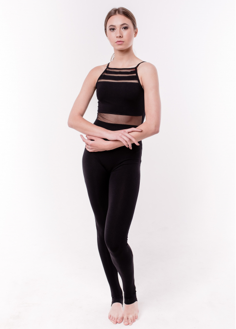 BASE black sleeveless jumpsuit, back with knitted fabric